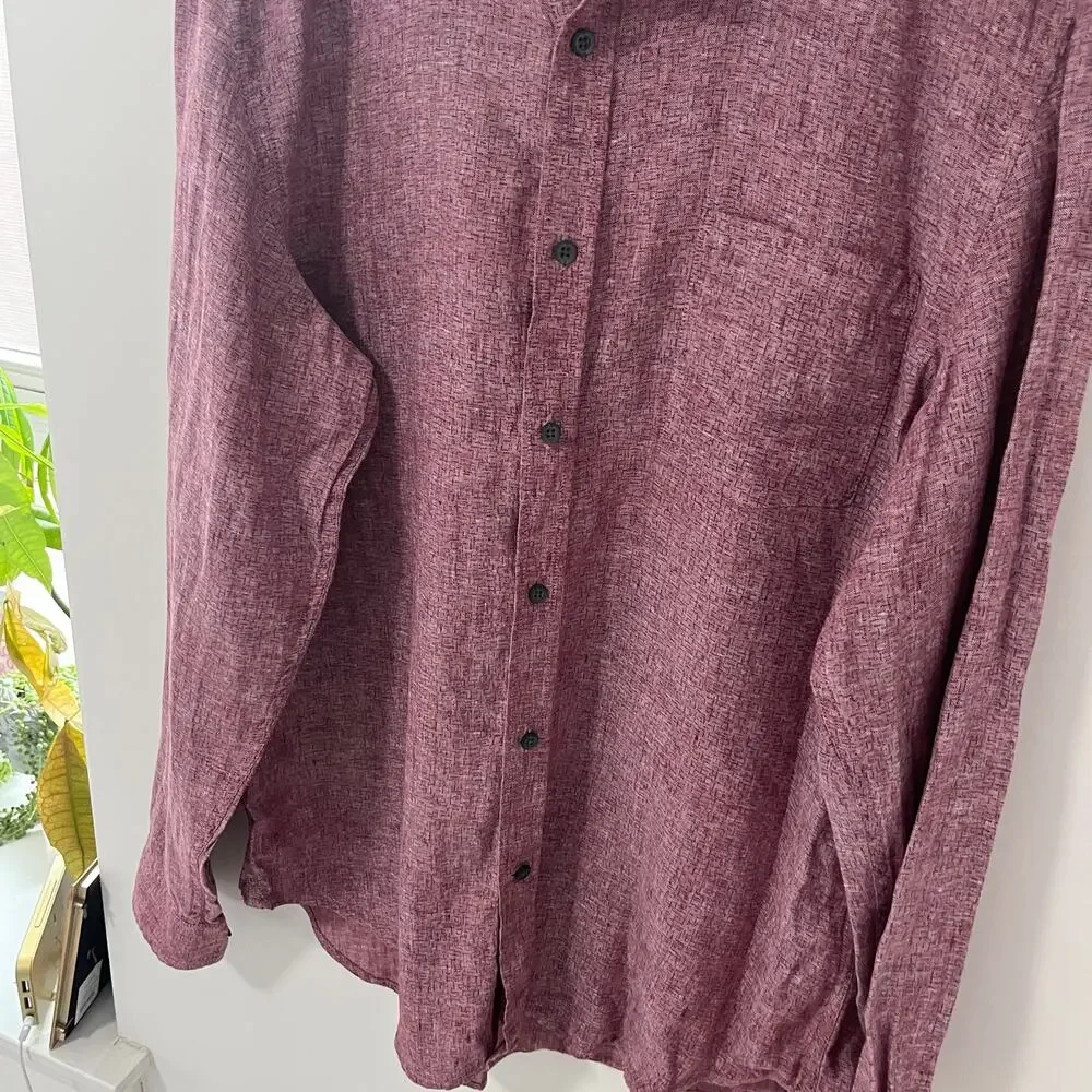 Banana Republic Men's Red Button Up Camden Fit Linen Top Size Large